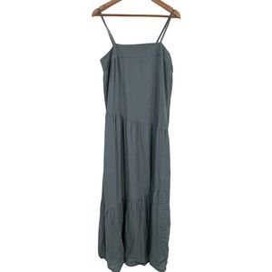 Sim & Sam Linen Blend Blue Spaghetti Strap Maxi‎ Dress Boho Sundress New M
